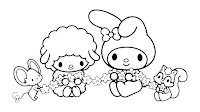 My Melody, My Little Piano, Risu and Flat coloring page