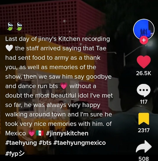 V BTS secara peribadi membuat dan mengedarkan makanan kepada Armys pada penggambaran terakhir 'Jinny's Kitchen'