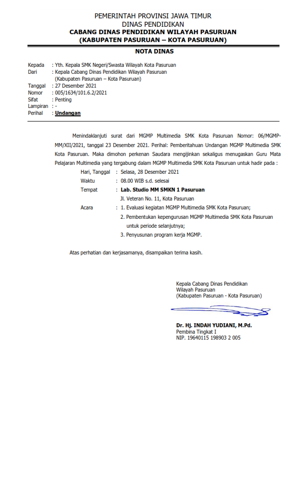 Undangan MGMP Multimedia SMK Kota Pasuruan Desember 2021