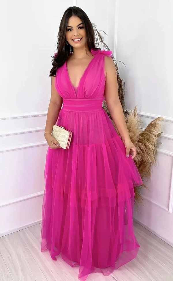 vestido pink de tule para madrinha de casamento