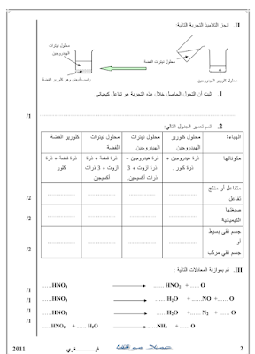 فرض مراقبة 2 فيزياء سنة تاسعة أساسي