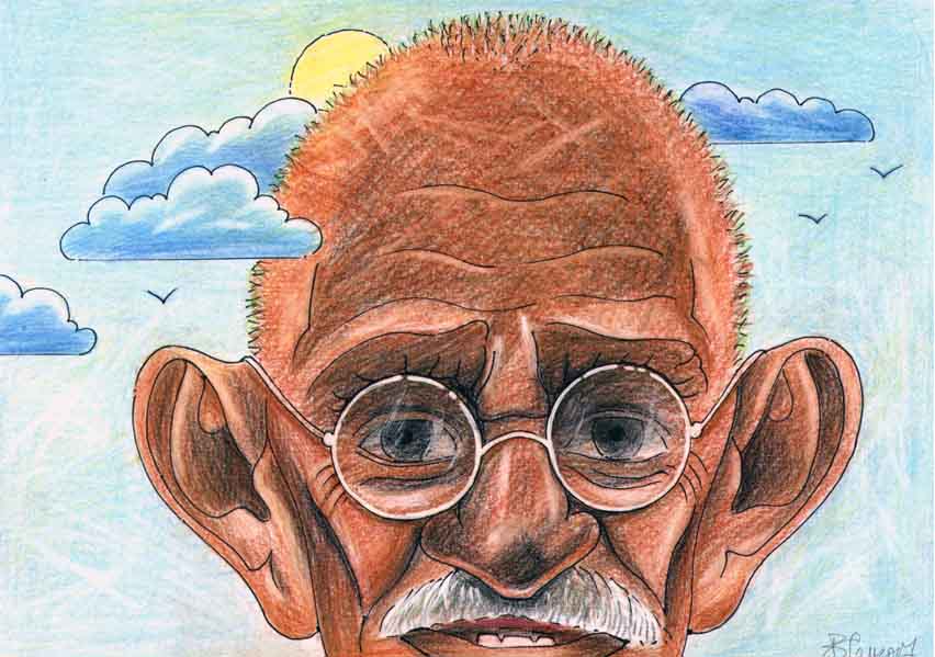 Mahatma Gandhi .. Caricature by Vladimir Semerenko - Russia