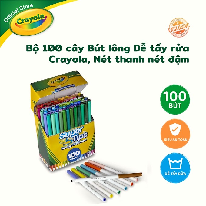 Mall Shop [ crayola_flagship_store ] Bộ 100 cây Bút lông Dễ tẩy rửa Crayola Supertips, Nét thanh nét đậm
