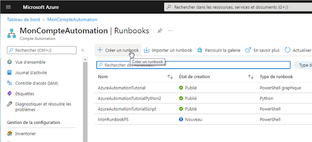 Azure créer un Runbook pour démarrer une machine virtuelle