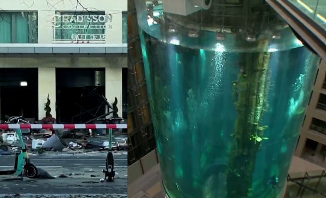 Berlin: World's largest free standing aquarium explodes spilling 1 million L of water on roads