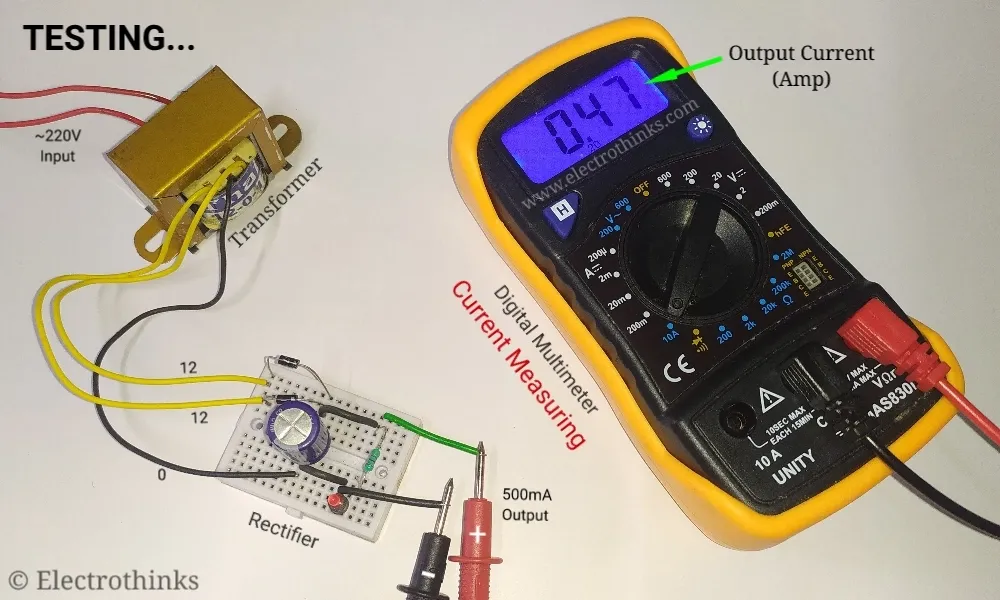 Output Current Measuring of 12V 500mA Power Supply