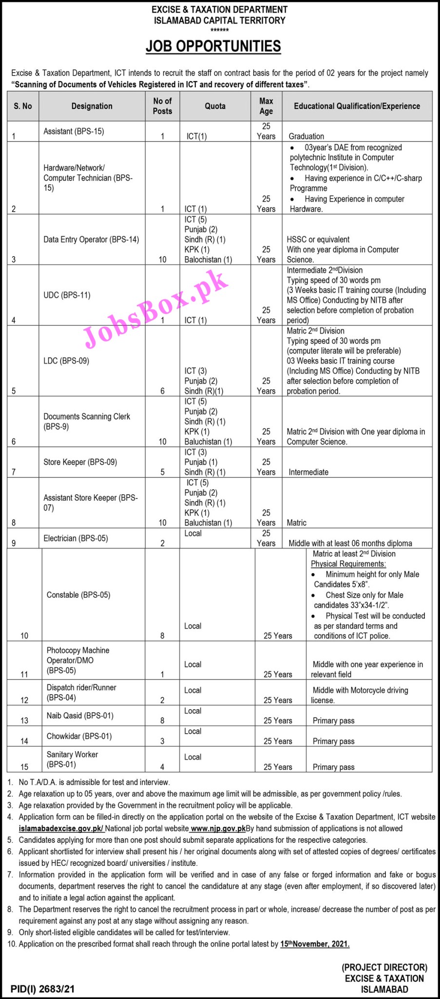 islamabadexcise.gov.pk  -  Excise and Taxation Jobs 2021 in Pakistan - www.njp.gov.pk