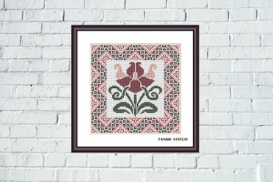 Art nouveau flower ornament cross stitch pattern