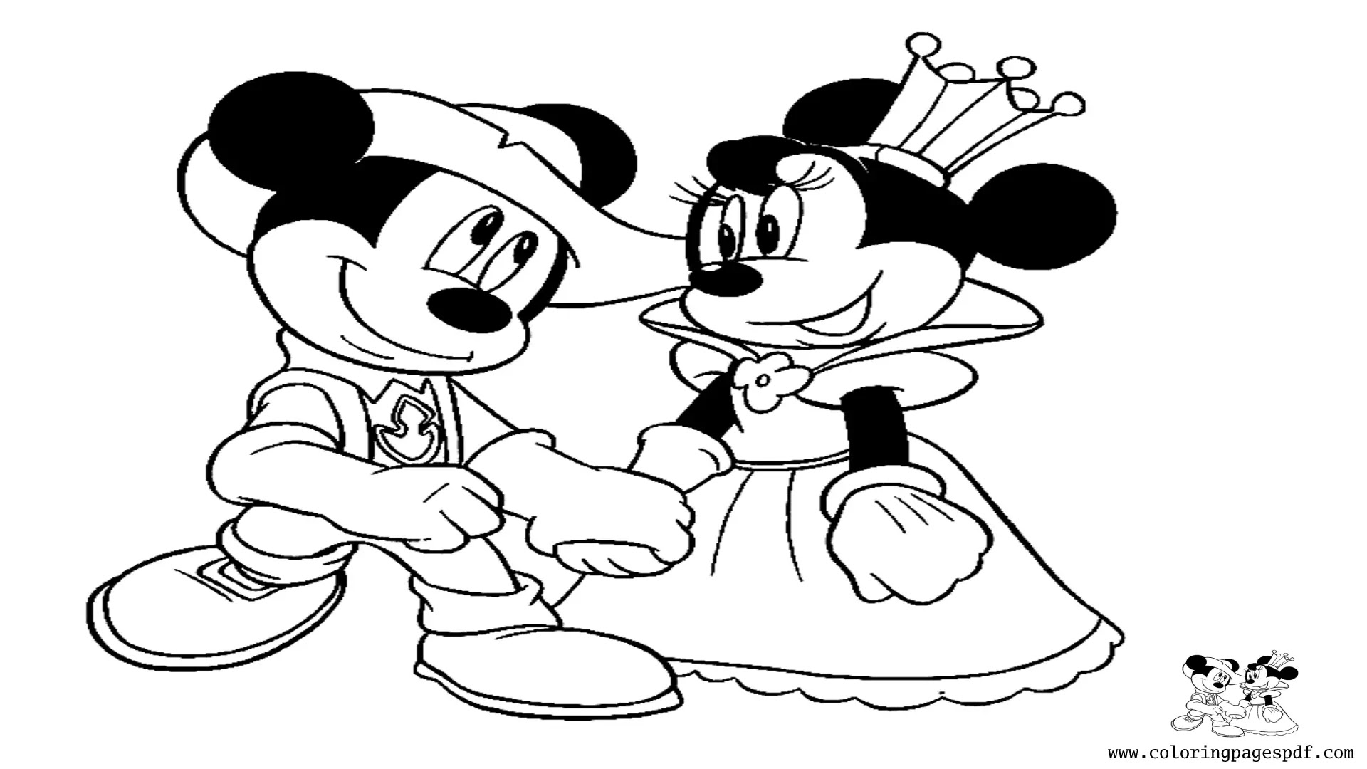 Coloring Page Of Mickey Mouse and Princess Minnie