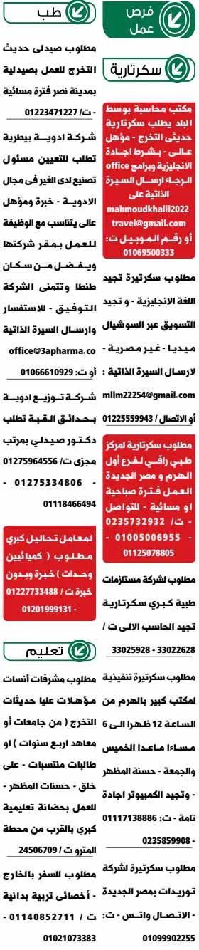 إليك... وظائف الوسيط القاهرة والجيزة الجمعة 21-1-2022 لمختلف المؤهلات والتخصصات