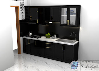 Kitchen Set Warna Hitam Glossy Meja Granit Asli Corak Carara White