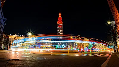 Wallpaper City, Tower, Road, Light, Long Exposure