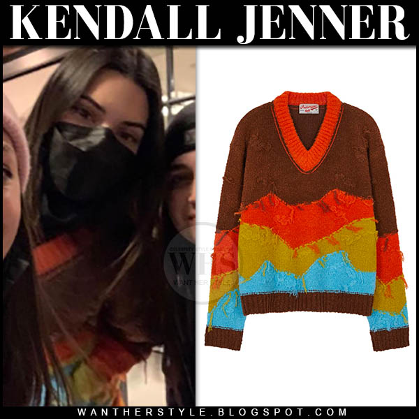 Kendall Jenner in brown and orange intarsia sweater