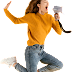 Female Model Jumping with Megaphone Transparent Image