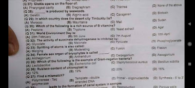 PPSC Biology Lecturer Past Papers MCQs