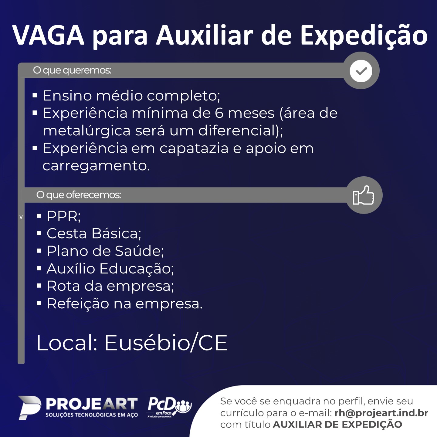 AUXILIAR DE EXPEDIÇÃO -  EUSÉBIO/CE