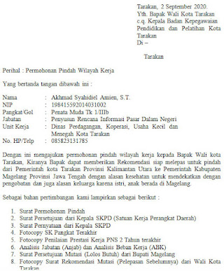 Contoh surat mutasi (pindah kerja) kepada Walikota