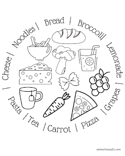 Practice and color - reading word in English - Food