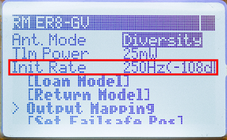 The receiver config page highlighting Init Rate