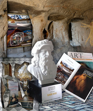 Premio Internacional Leonardo da Vinci -El Artista Universal, otorgado a Ramón Rivas. Aparece el Trofeo, el Catálogo y la obra presentada por el Artista: "El Arte entre la Catapulta y la Relatividad"