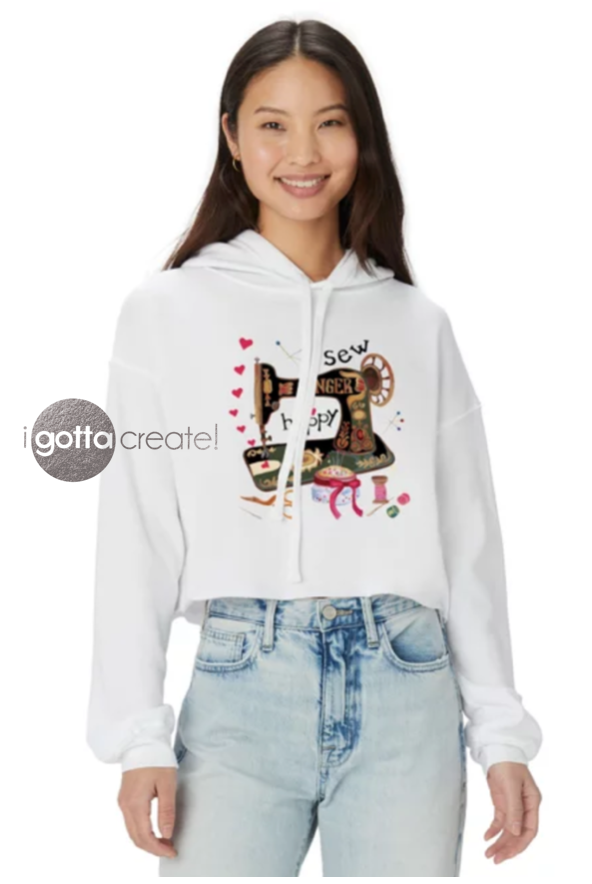 sew happy by iGottaCreate! cropped hoodie at Society 6