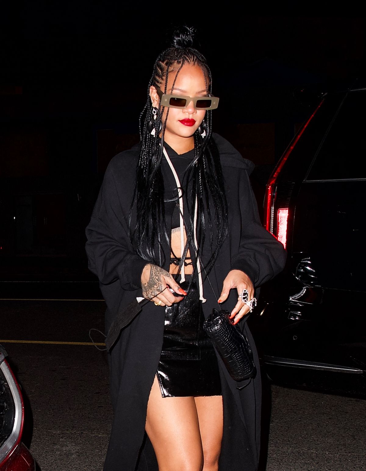 Rihanna in a TINY skirt and crop top at Giorgio Baldi for dinner in Los Angeles