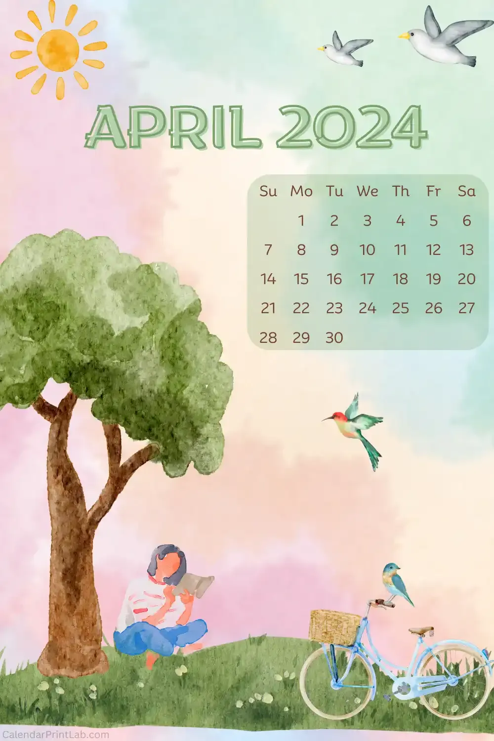 Best April 2024 Watercolor Calendar Printable