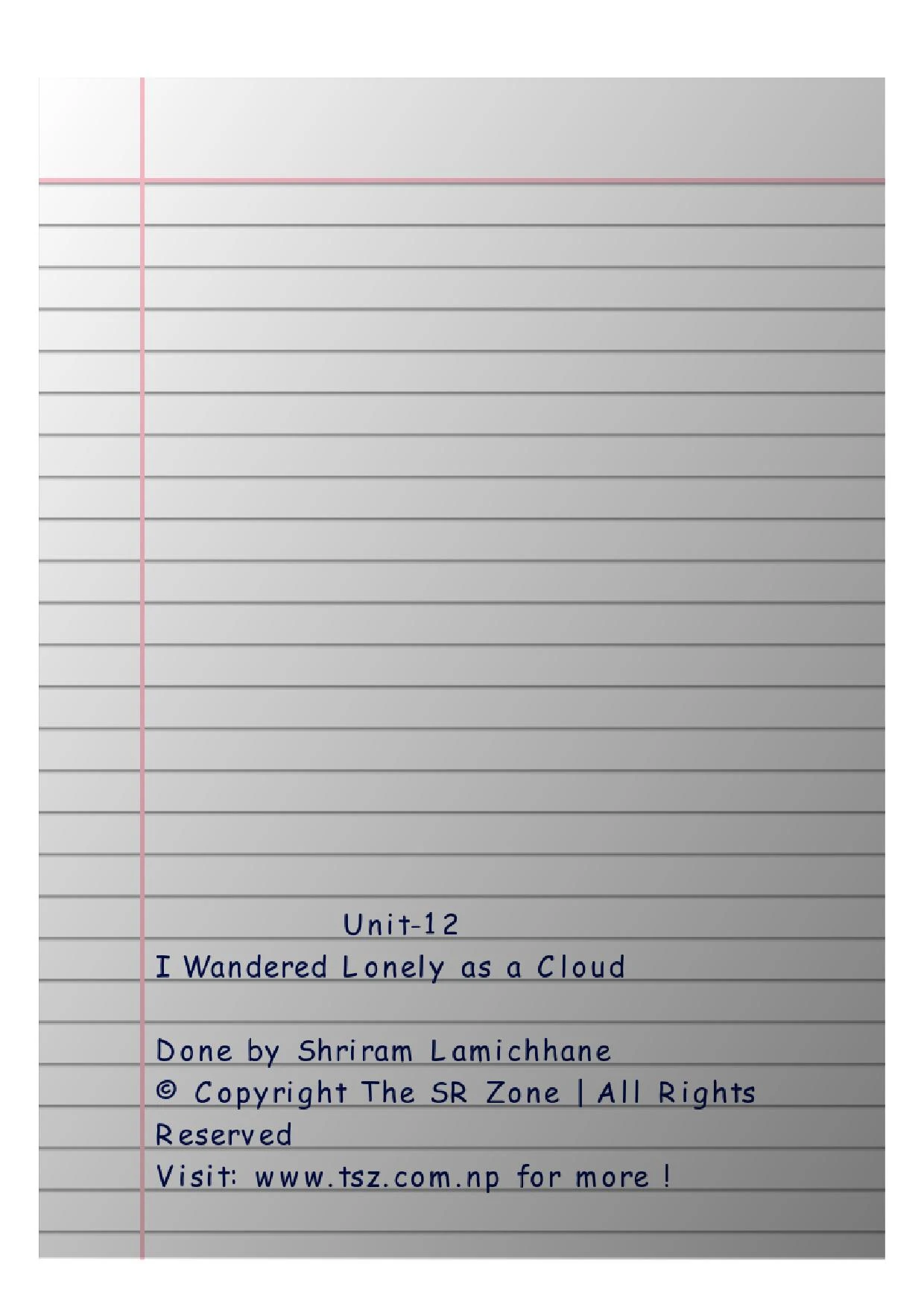 I wandered lonely as a cloud exercise Class 10 Unit 12 Notes