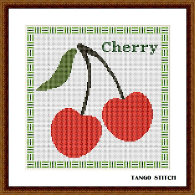 Chanel ornament cherry fruits cross stitch embroidery pattern