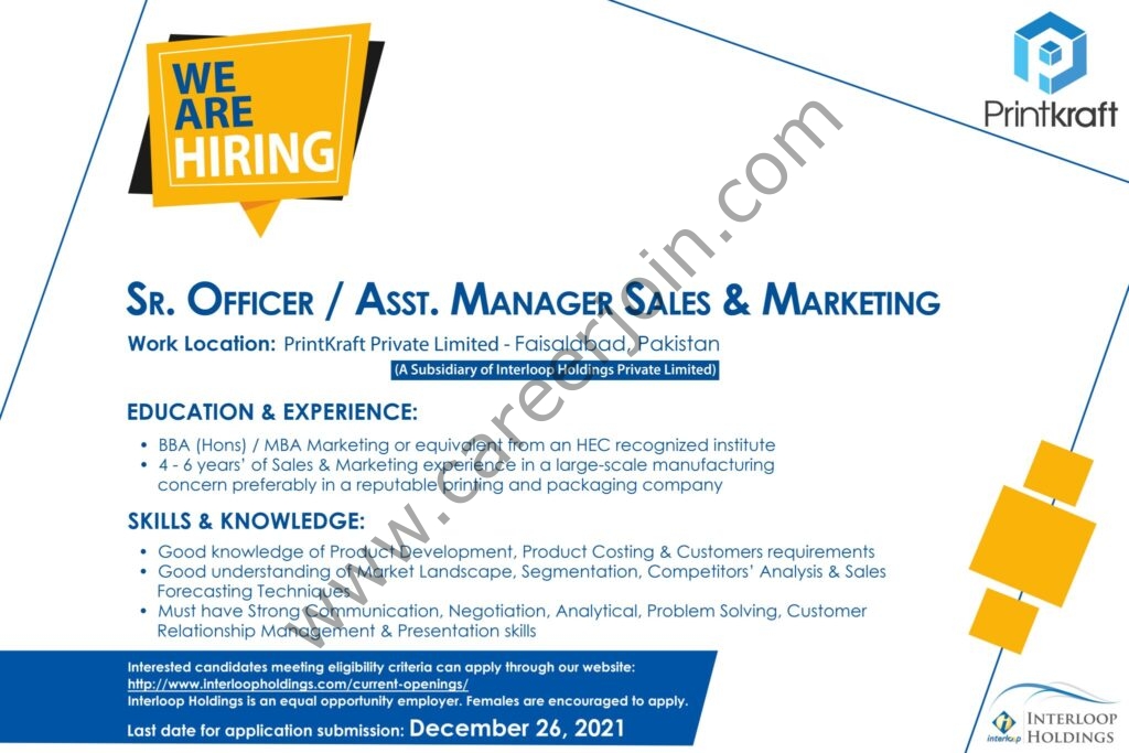 www.interloopholdings.com - Printkraft Pvt Ltd Jobs 2022 in Pakistan