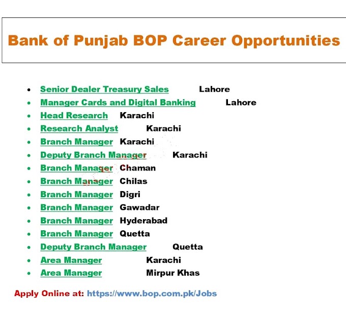 The Bank of Punjab BOP Today Latest Jobs 2021 | Online Application via bop.com.pk