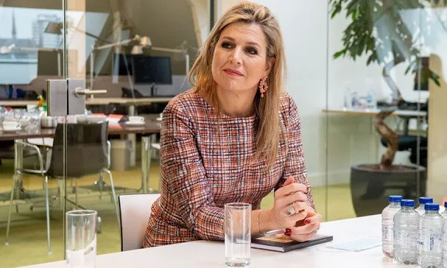 Queen Maxima wore a multicolor top from Natan. King Willem-Alexander and Queen Maxima