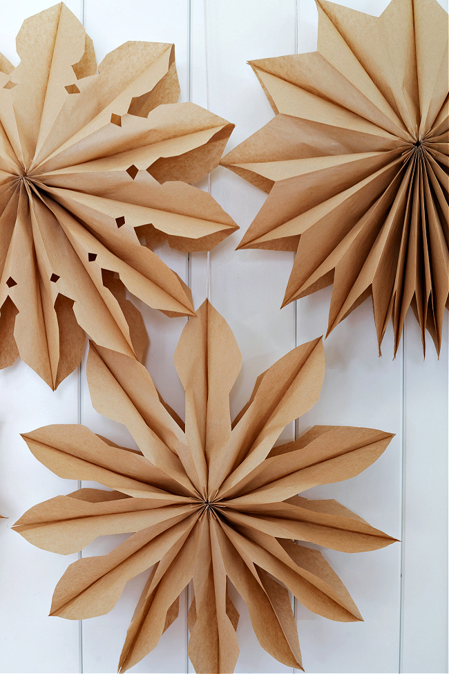 DIY paper bag snowflakes