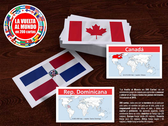 LA VUELTA AL MUNDO EN 200 CARTAS, set de tarjetas con los países del mundo
