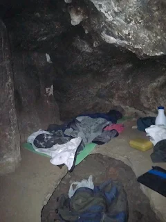 Sleeping stuff in a cave