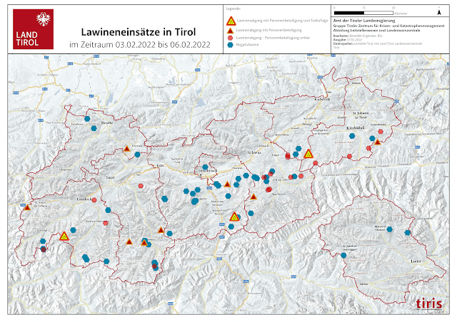 71 Lawinen in 3 Tagen, davon 3 Lawinen mit insgesamt 8 Todesopfern. Die meisten Lawinen sind "Negativlawinen", also gemeldete Lawinen, bei denen definitiv keine Personen zu Schaden gekommen sind.