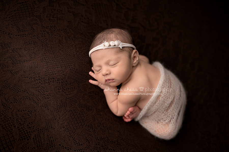 Eugene Oregon newborn photographer, baby girl on chocolate brown backdrop