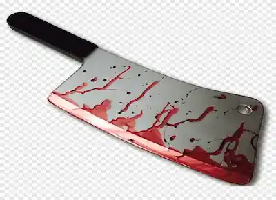 ساطور أو سكين كبير ملوث بالدماء بعد استخدامه في جريمة قتل
