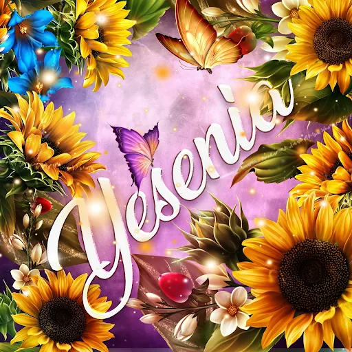 imágen con el nombre yesenia con fondo de girasoles y mariposas para descargar gratis