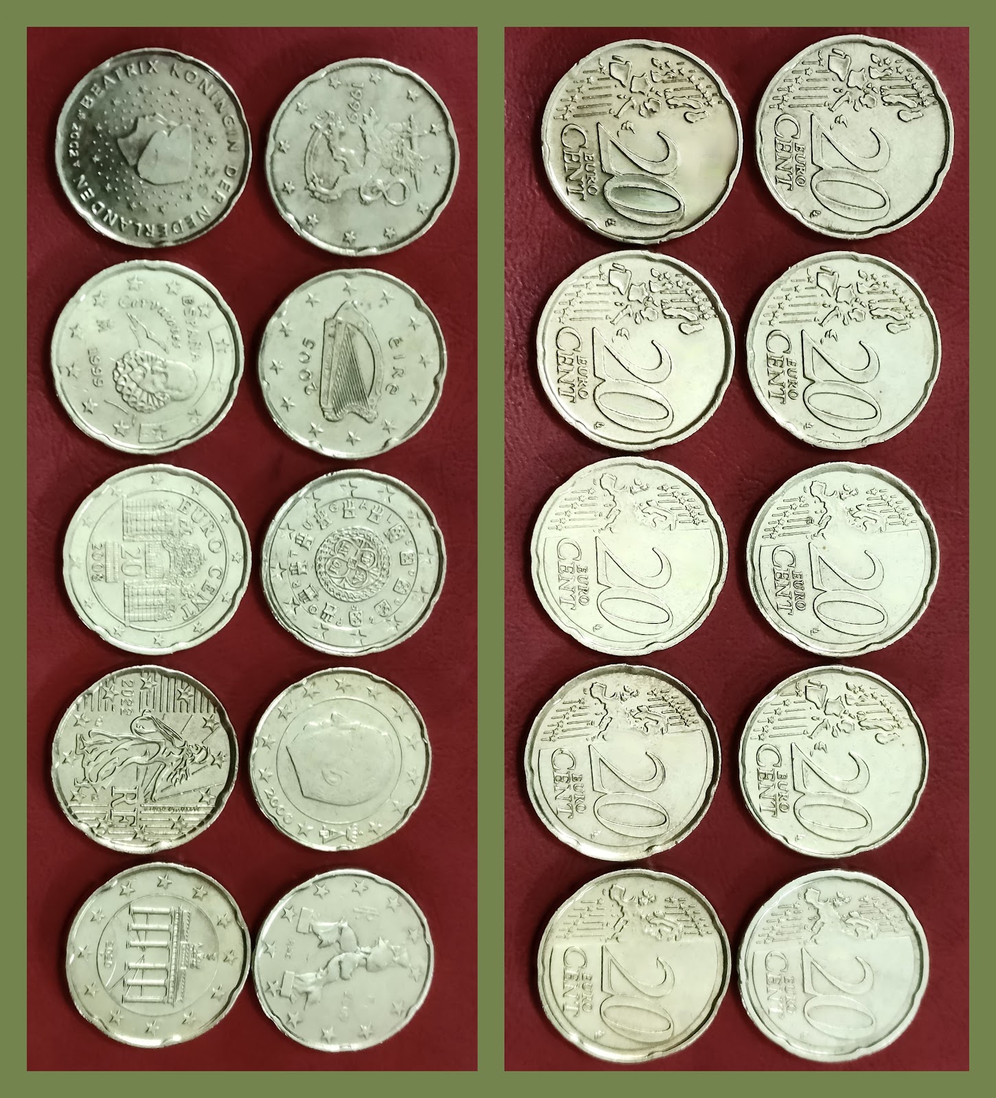 E-4 EUROPE SET OF 10 DIFFERENT - 20 EURO CENTS COIN (#RVJ)