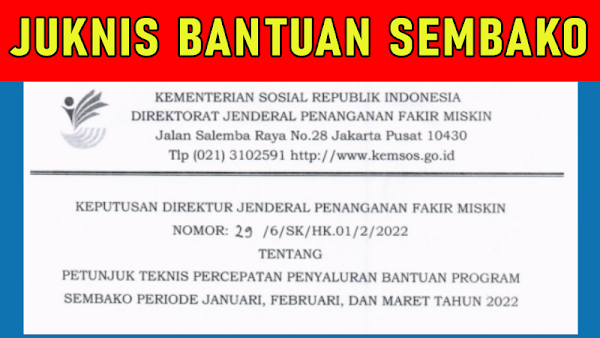 JUKNIS BANTUAN PROGRAM SEMBAKO PERIODE JANUARI, FEBRUARI, DAN MARET TAHUN 2022