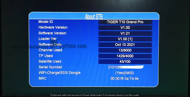 TIGER T10 GRAND PRO HD RECEIVER NEW SOFTWARE V1.21 13 OCTOBER 2021