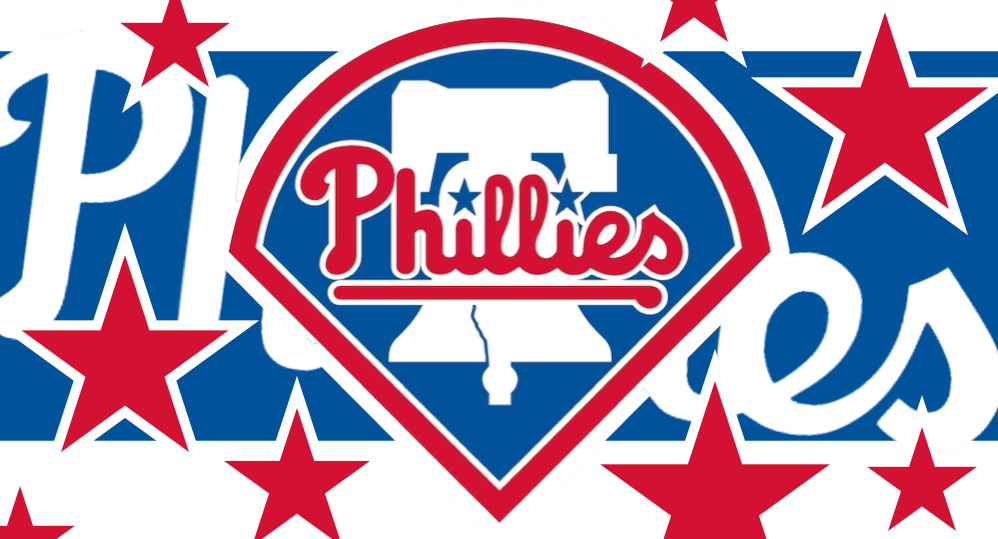 Phillies name over silhouette of liberty bell amid field of red stars