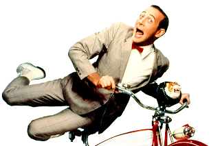 Pee-Wee on his iconic bike from the 1985 Tim Burton classic "Pee-Wee's Playhouse"