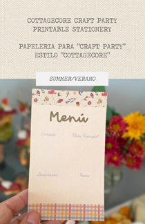 menu card, wild flowers, plaid pattern, food, illustration, country aesthetic