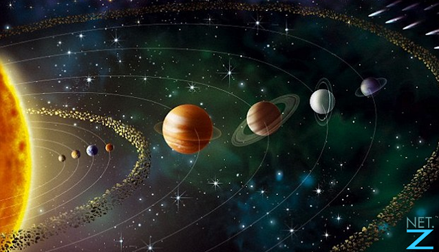Illustration of the Solar System with the Sun at its center