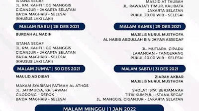 Jadwal Majlis Nurul Musthofa 26 Desember 2021 - 1 Januari 2022