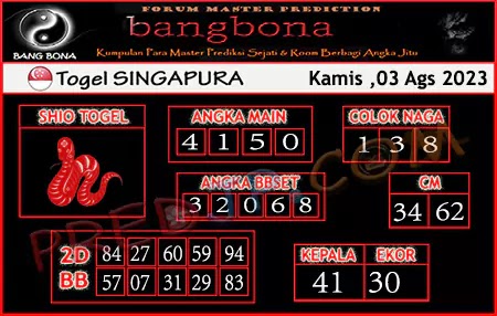 Prediksi Bang Bona SGP Kamis 03 Agustus 2023