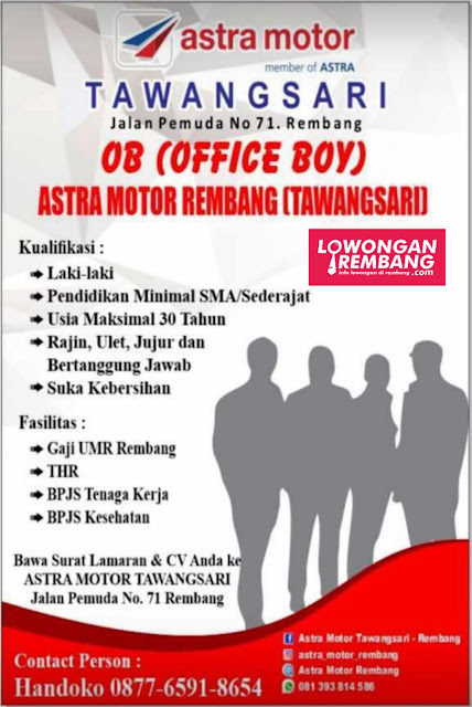 Lowongan Kerja Office Boy Dealer Astra Motor Tawangsari Rembang