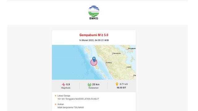 Update Pascagempa M6,7 Nias Selatan, BNPB Segera Kirimkan TRC